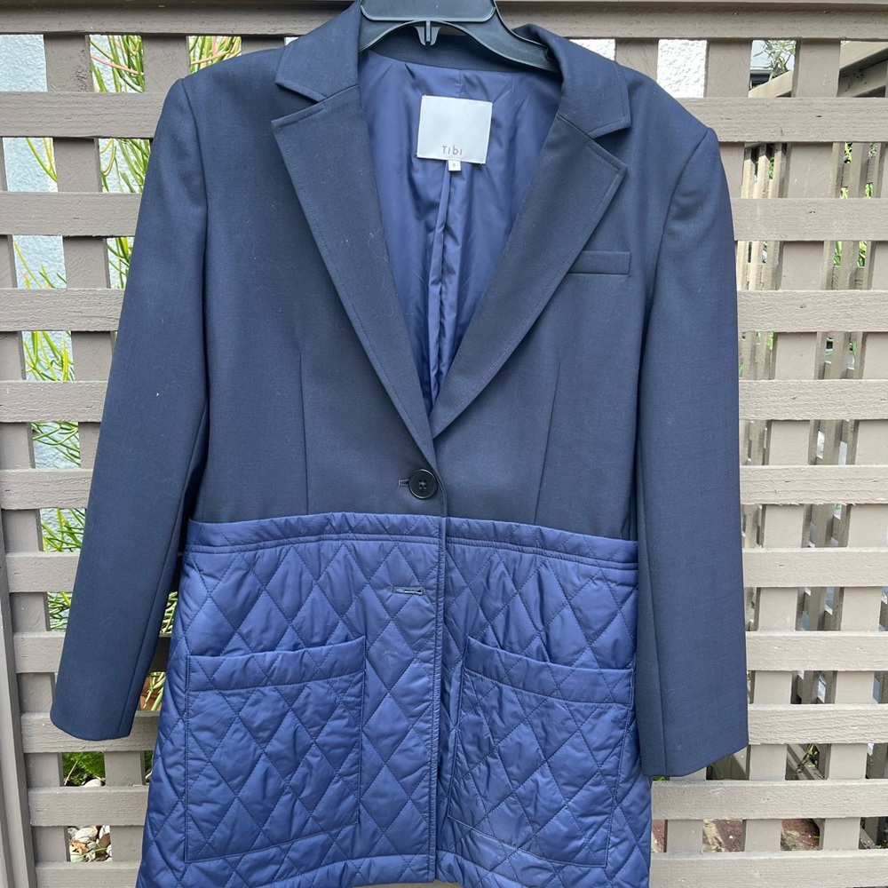 Tibi Blue Hybrid Blazer with Quilted Design